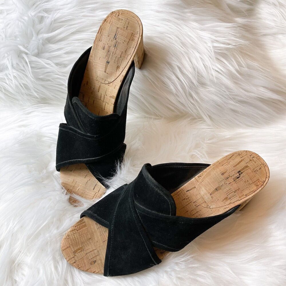 VANELI Black Wedge Espadrille Leather Top Sandals Size 9M